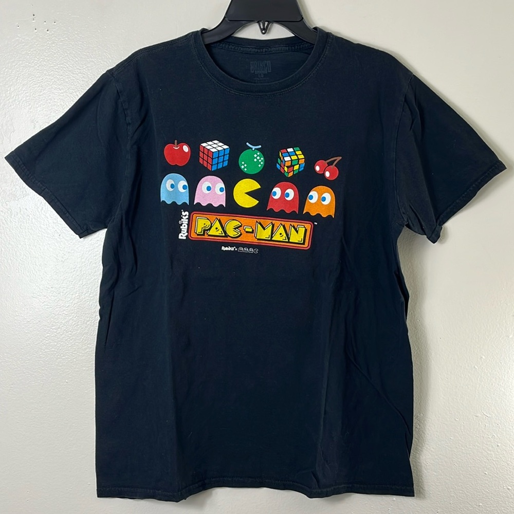 Baisco BRAND Black Graphic Tee shirt Rubiks Pac-Man Short  Sleeve Men’s L
